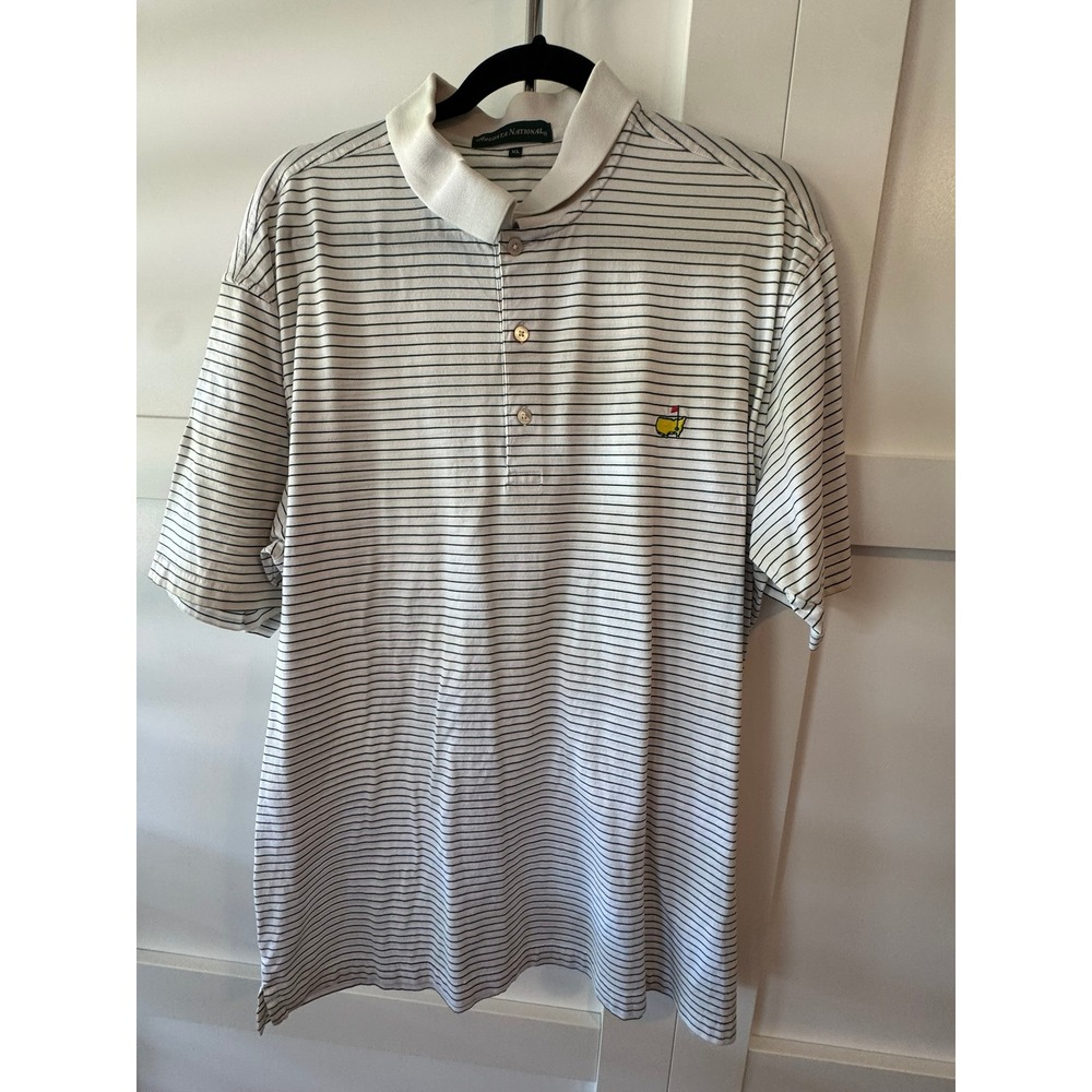 Augusta National‎ Golf Club Polo Shirt Mens XL White Green Striped Masters Logo
